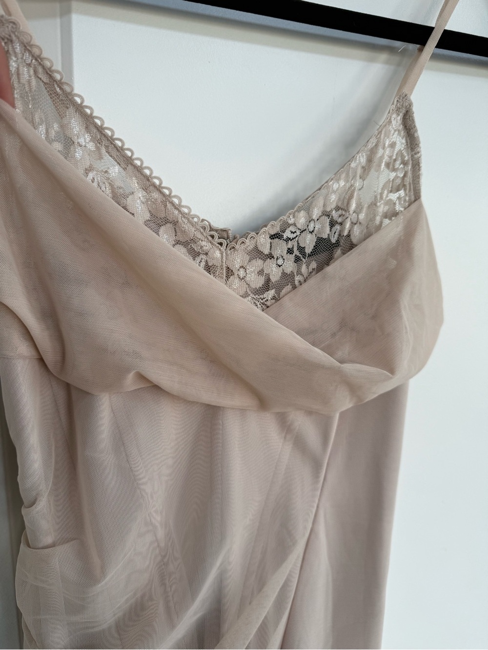 White Fox Boutique Beige Lace-Trim Slit Maxi Dress - Picture 7 of 7